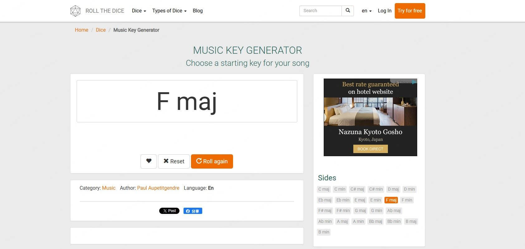rollthedice random music key generator