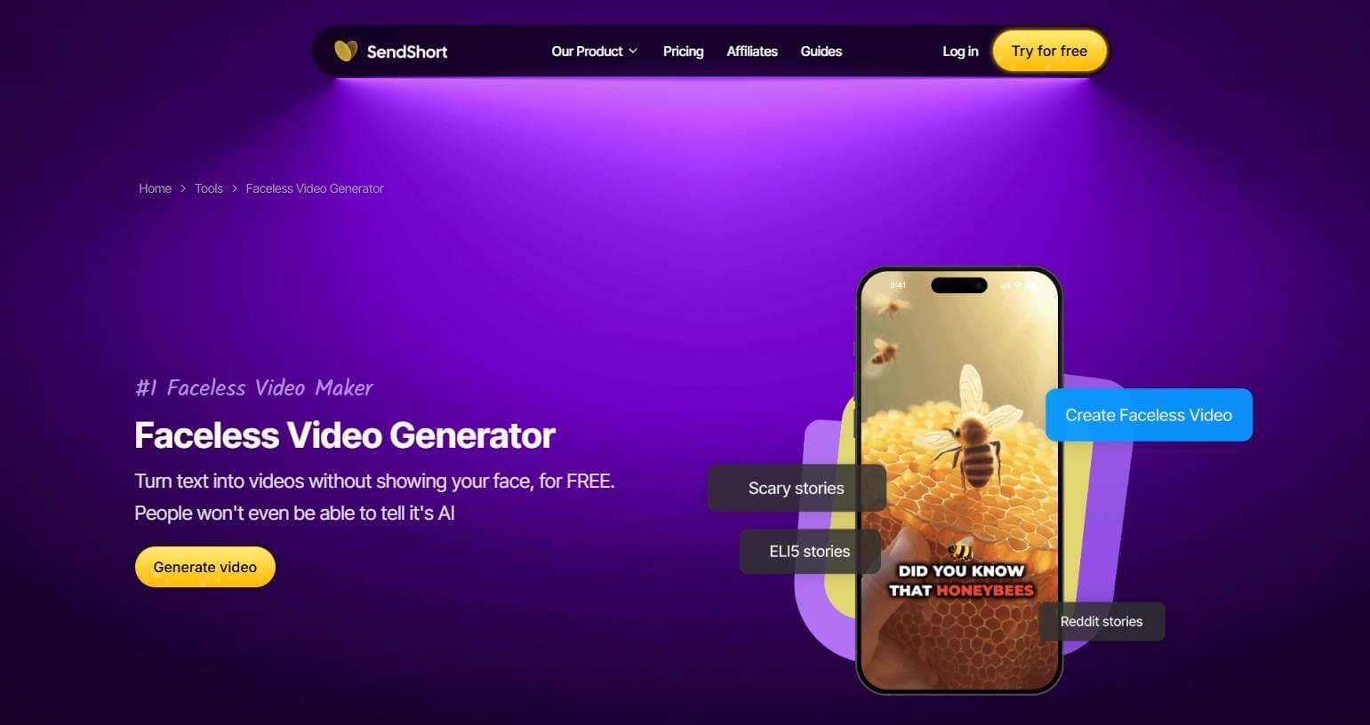 sendshort ai faceless video generator
