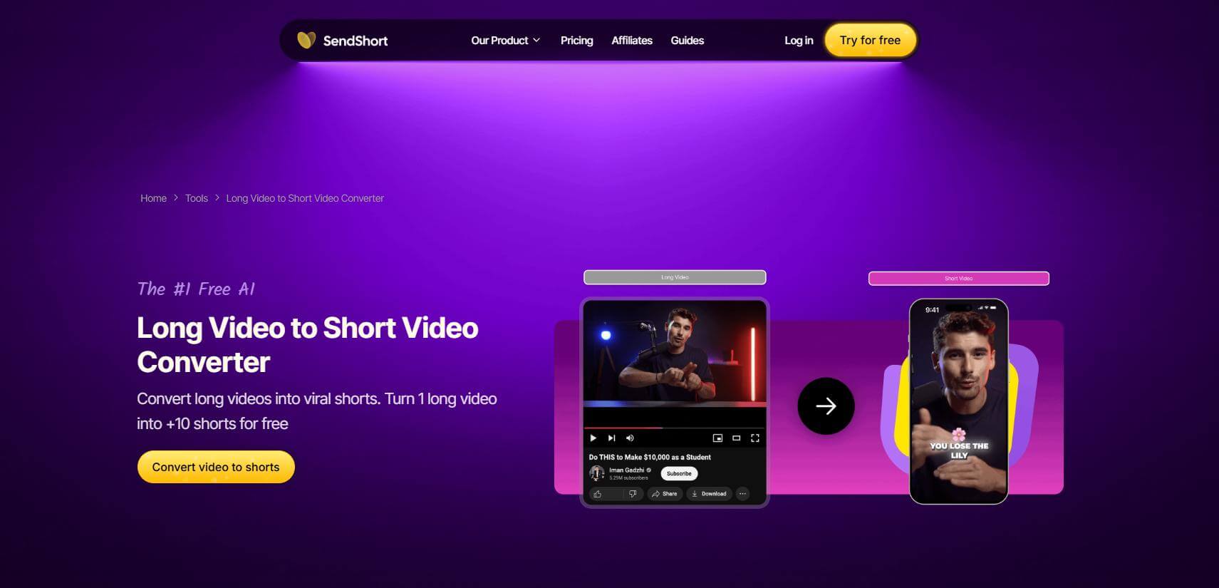 sendshort long to short video ai