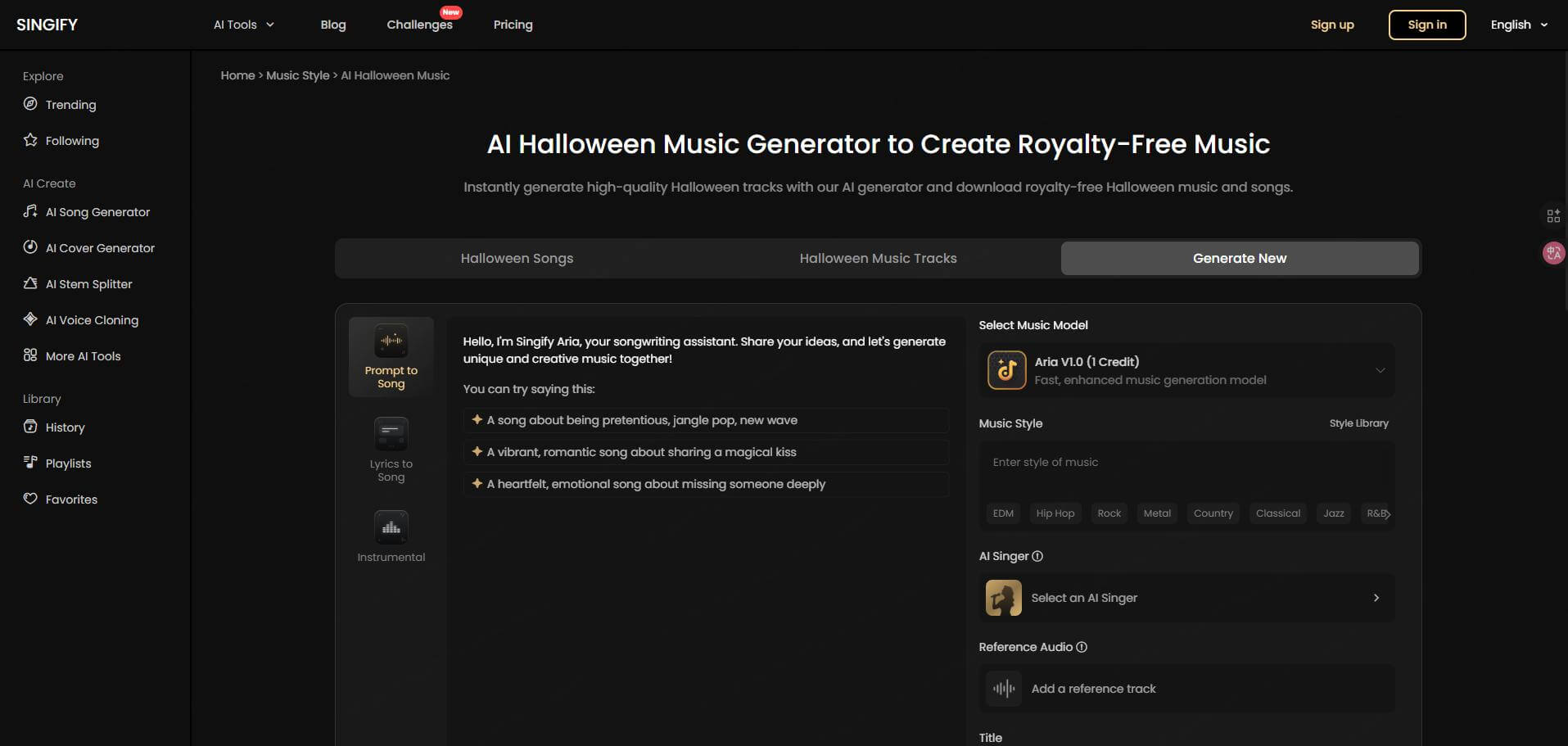 singify ai halloween music generator