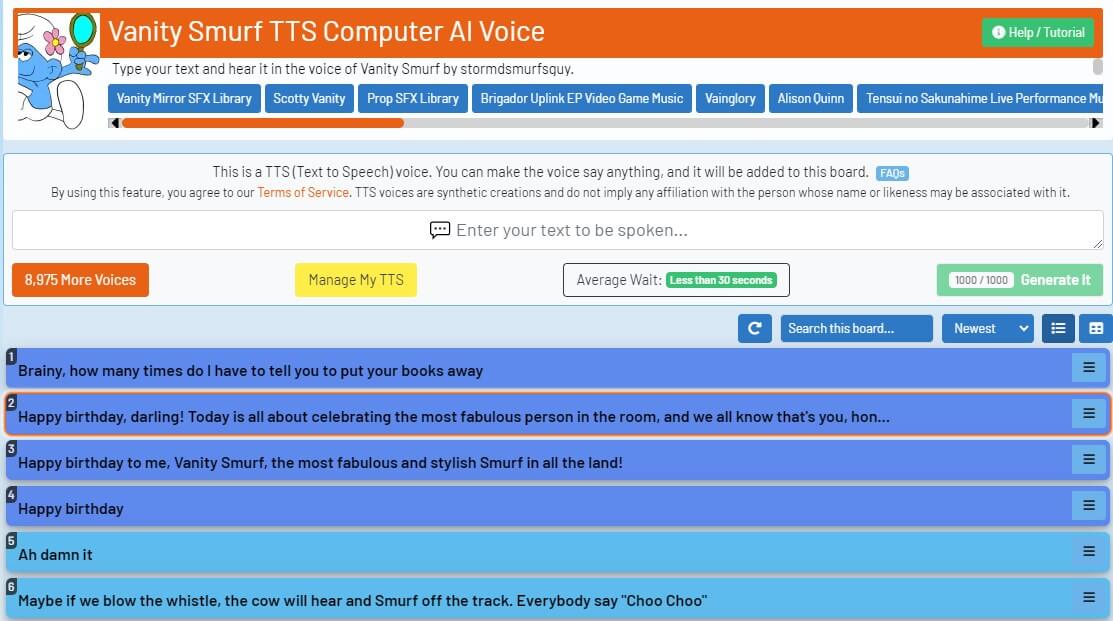 101soundboard smurfette ai voice