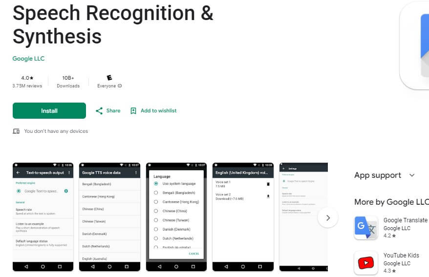 speech recognition and synthesis from google