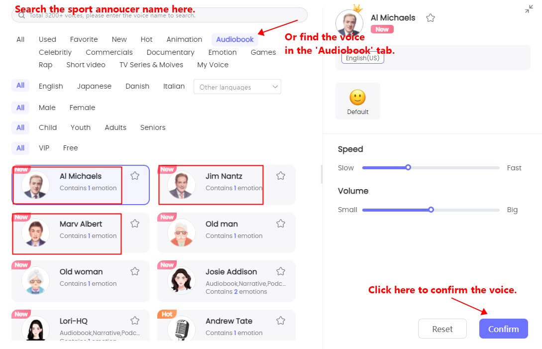 topmediai sports announcer ai voice