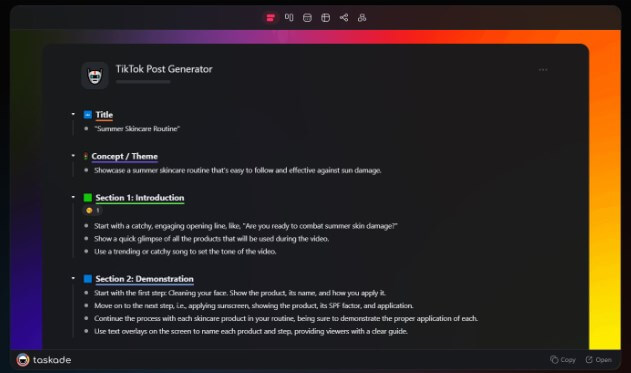 taskade tiktok post generator