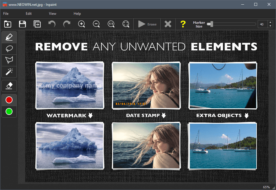 the inpaint watermark remover interface
