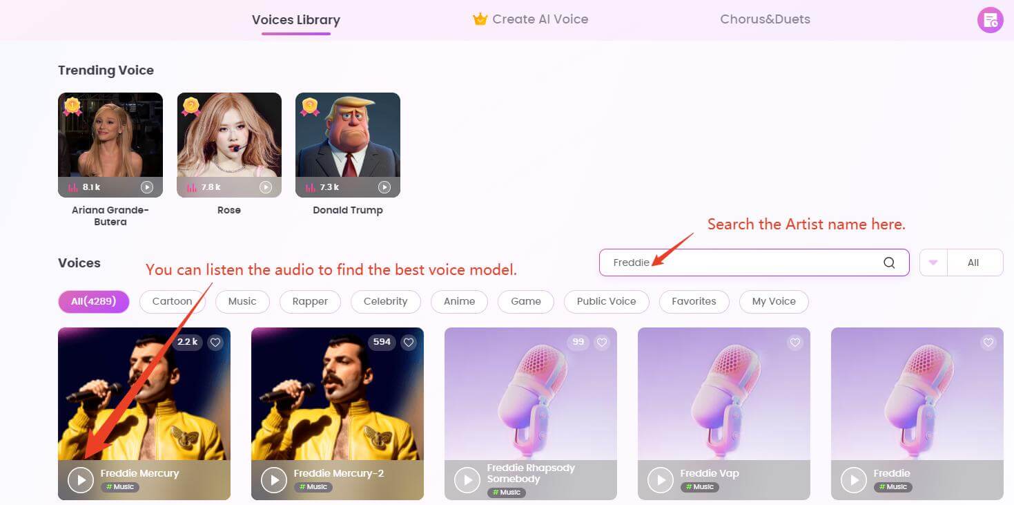 topmediai search voice model