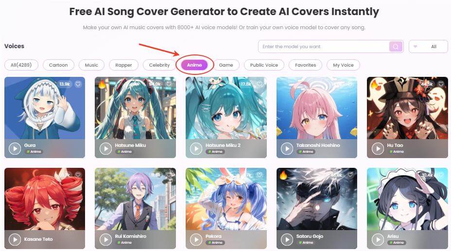 topmediai ai anime voice models