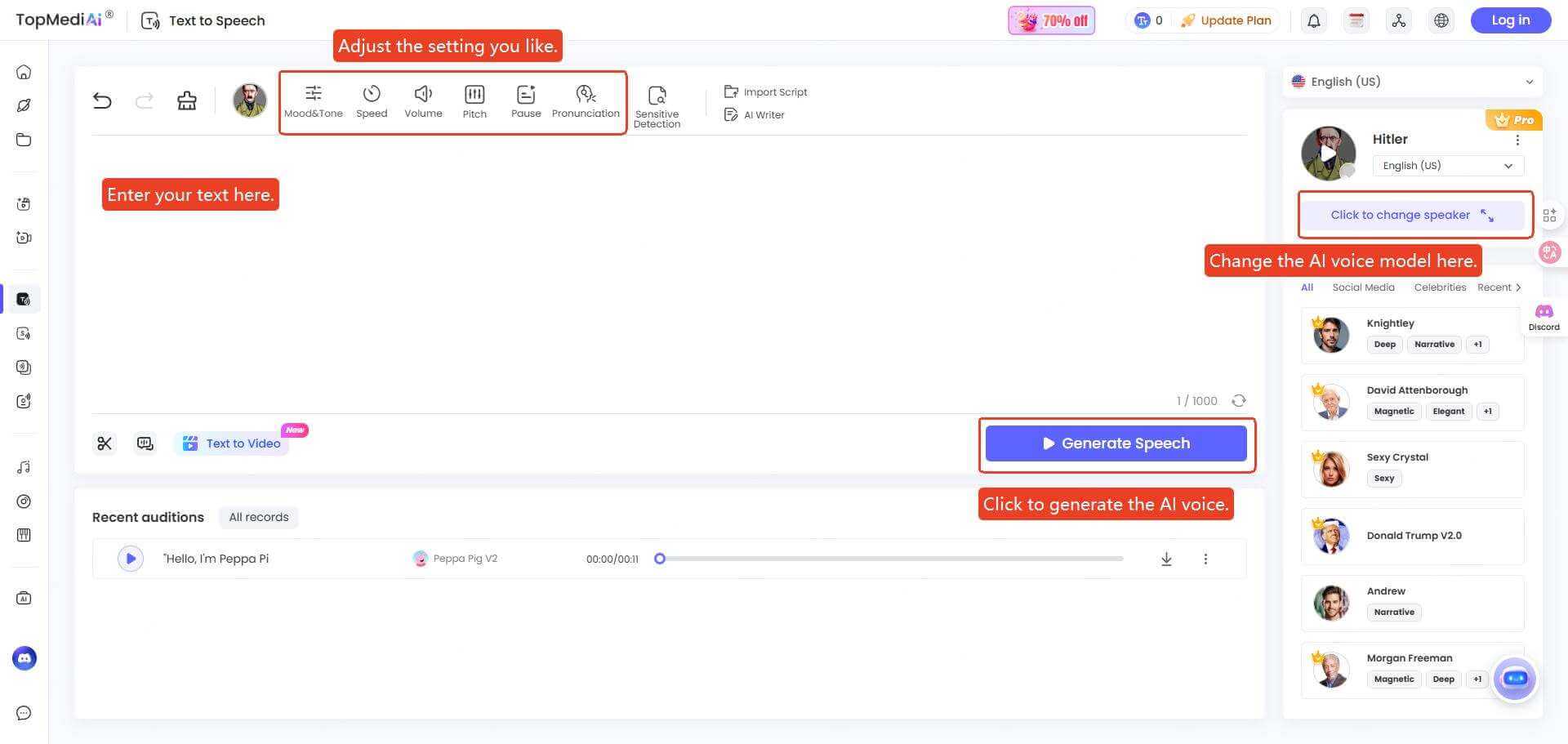 topmediai ai hitler voice generator
