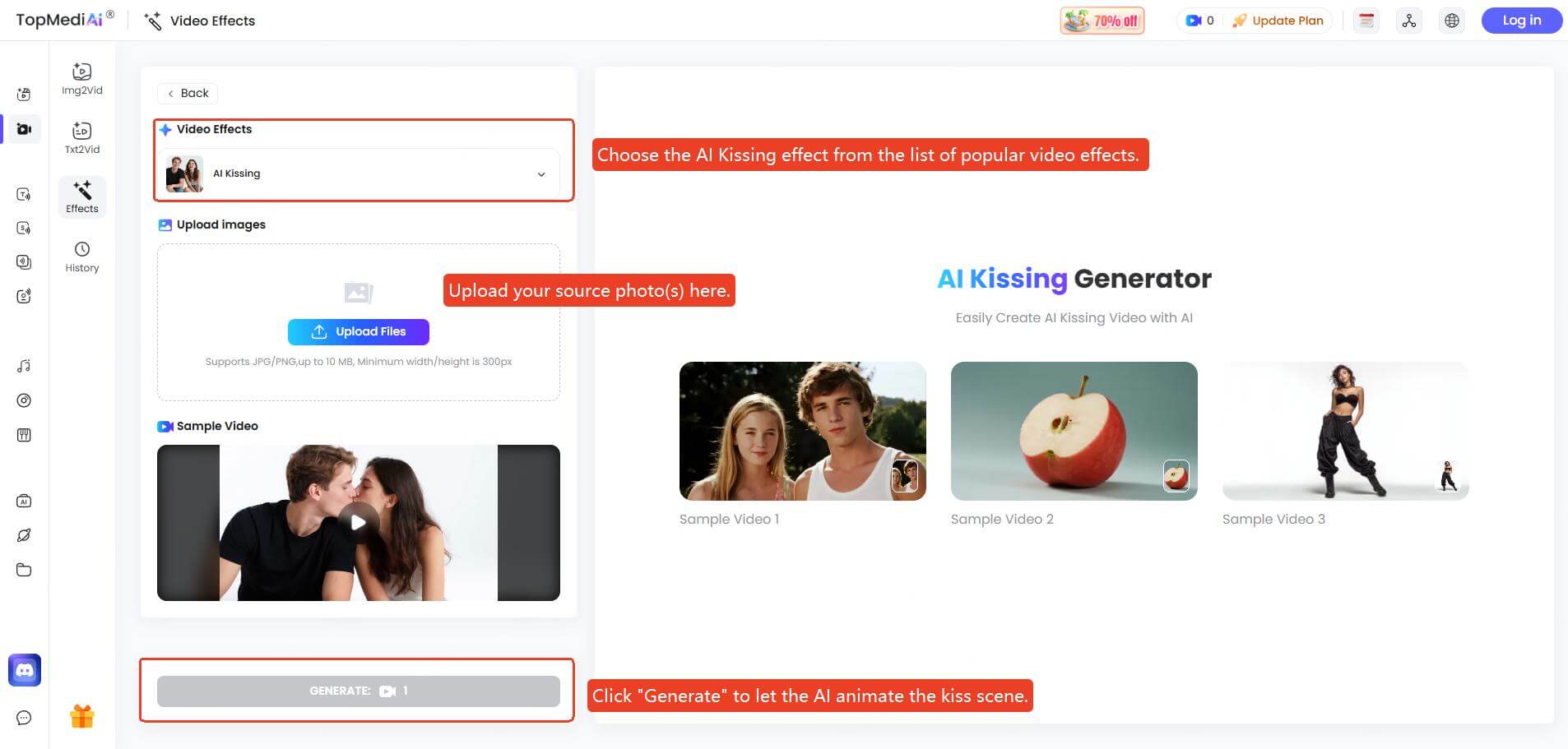topmediai ai kissing steps