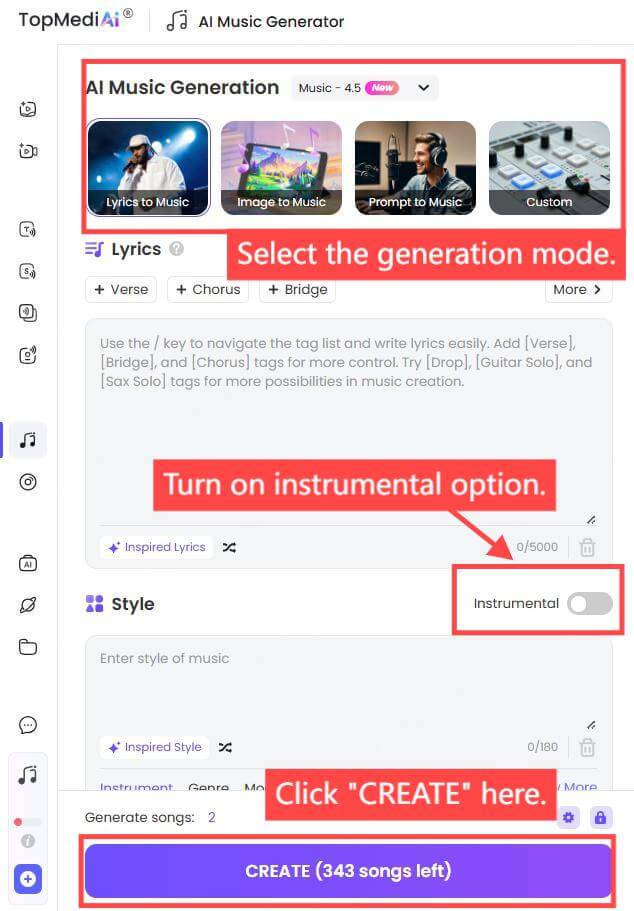 topmediai ai music instrumental generator