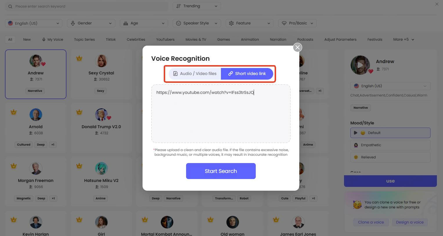 topmediai ai voice finder step2