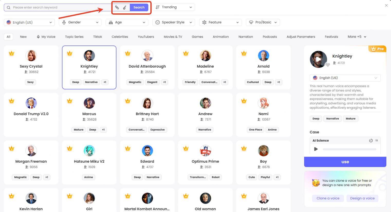topmediai ai voice finder step 1