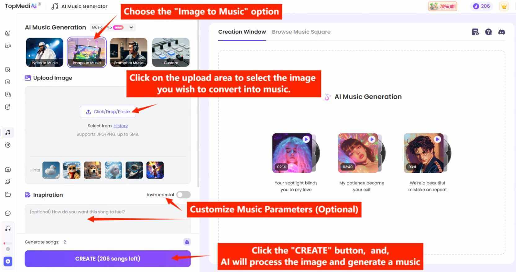 topmediai convert images into music steps