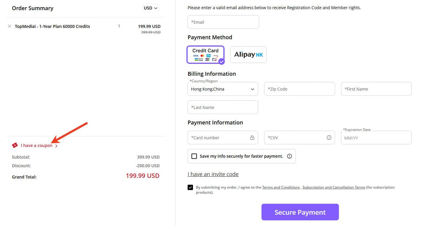 topmediai purchase step 1