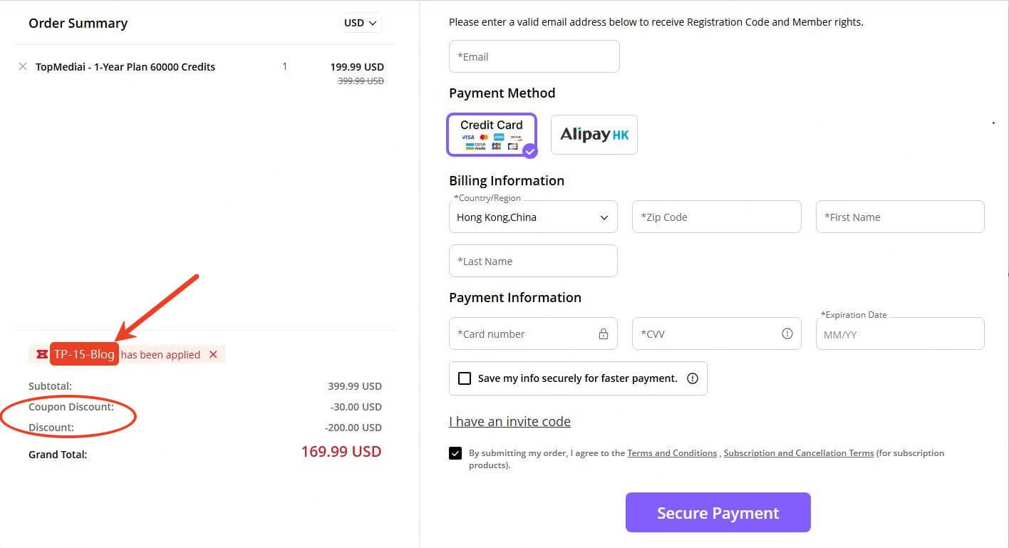 topmediai purchase step 3