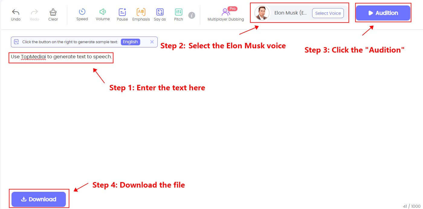 topmediai elon musk ai voice