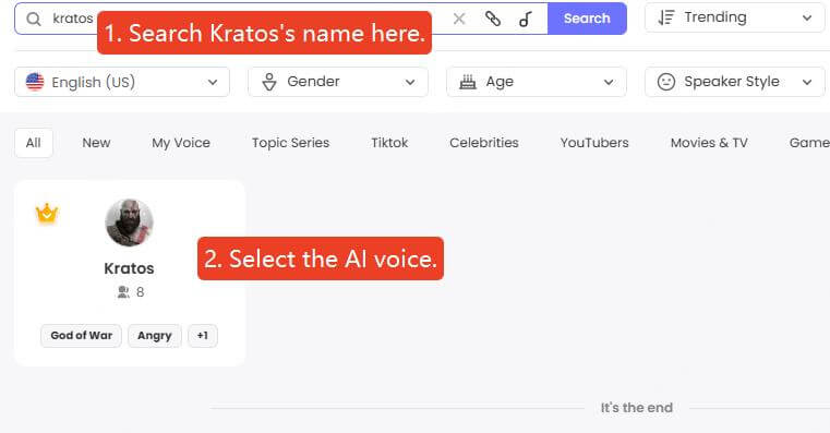 topmediai kratos ai voice