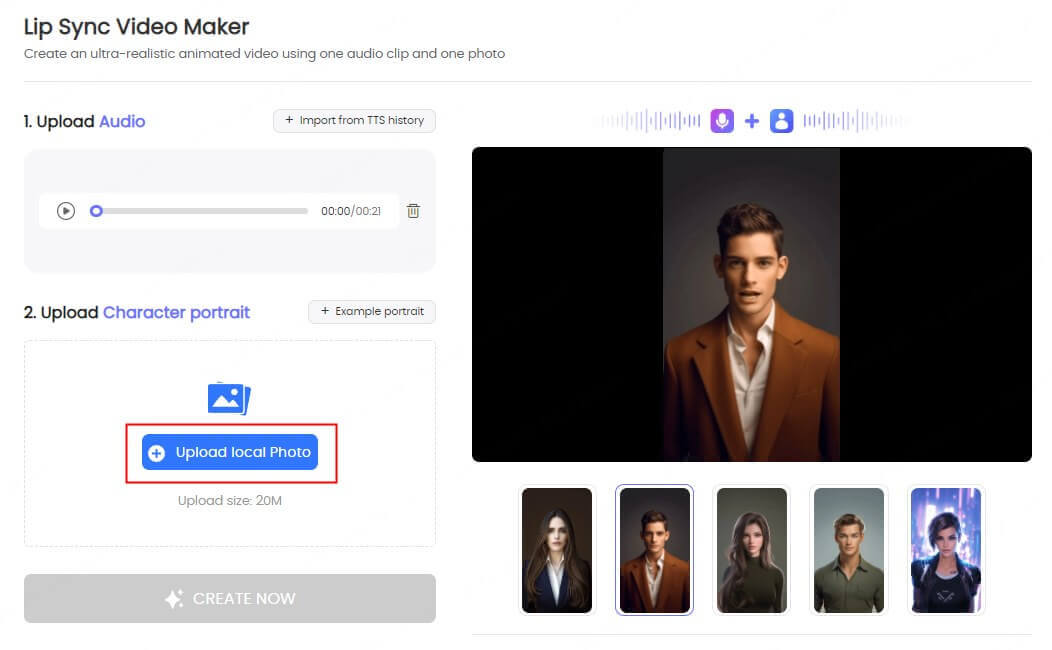 topmediai lip sync step 2 upload photo