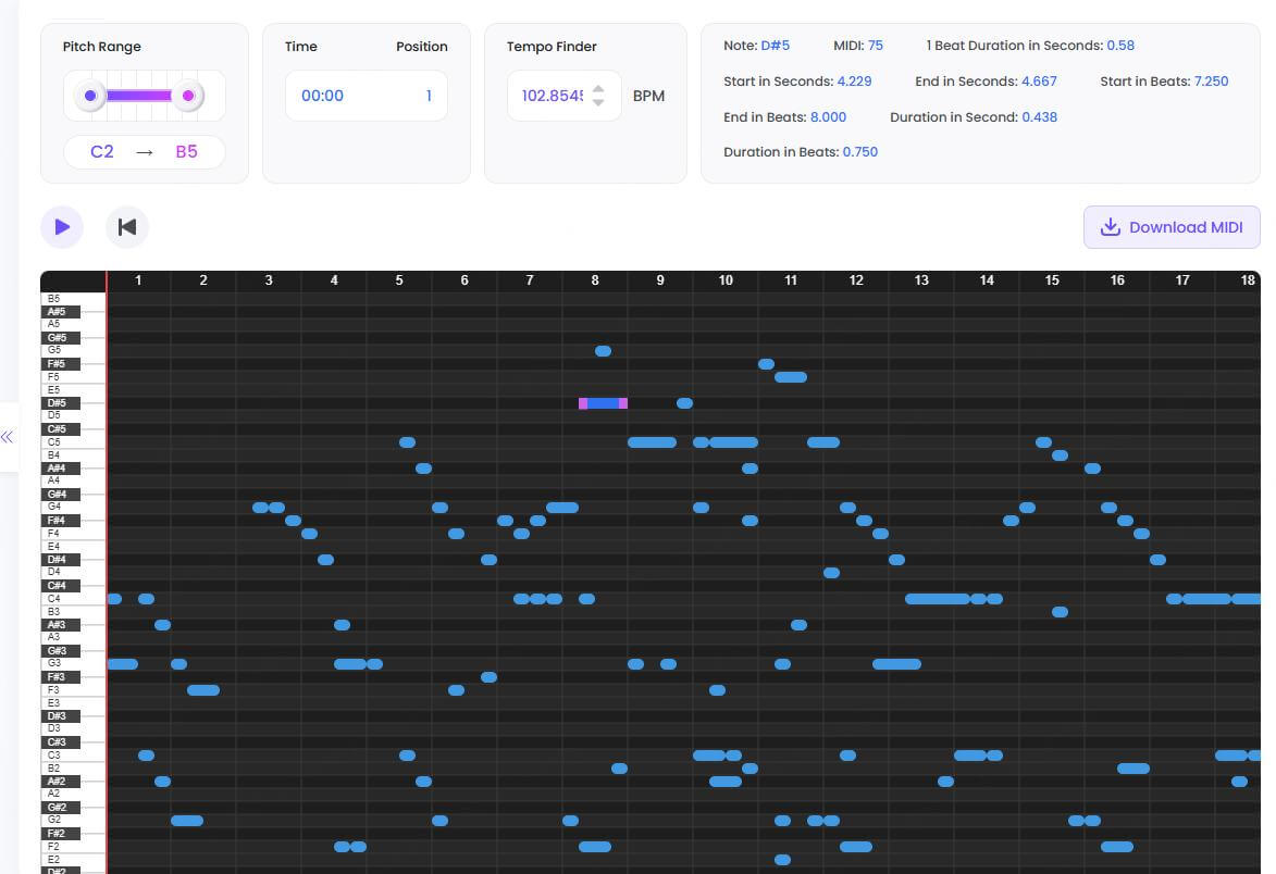 topmediai audio to midi details