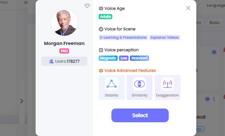 topmediai morgan freeman voice profile
