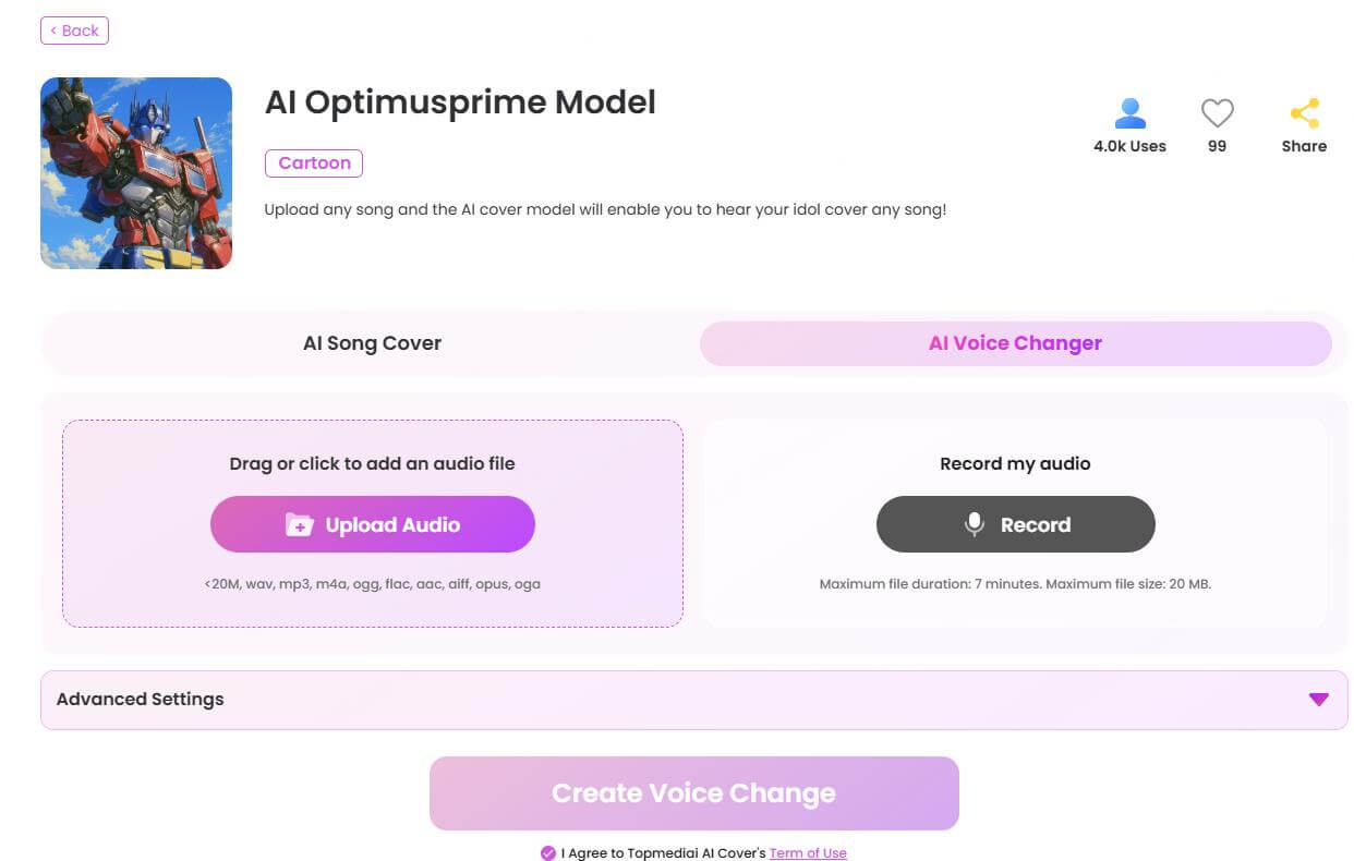 topmediai optimus prime voice changer