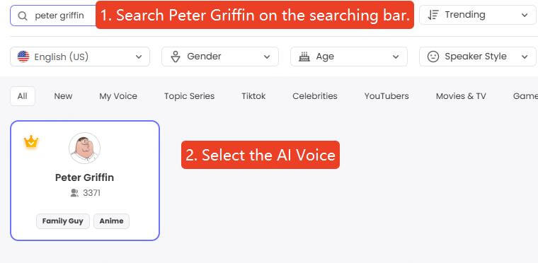 topmediai peter griffin ai voice