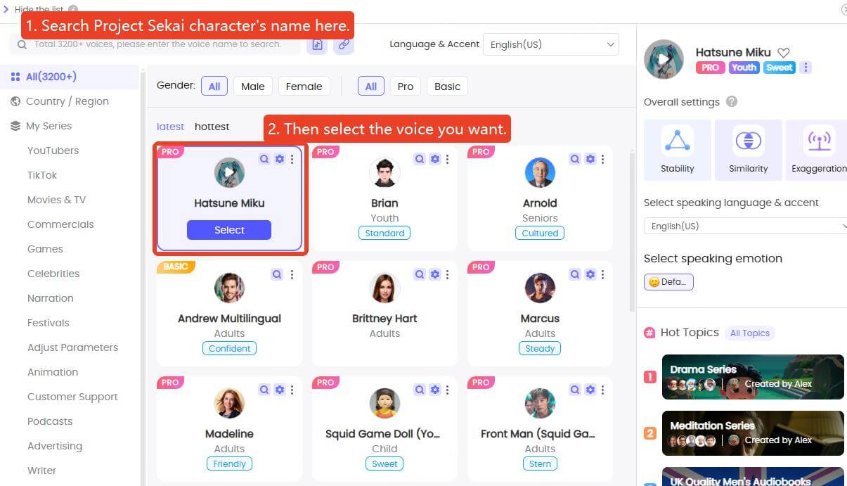 topmediai project sekai voice generator