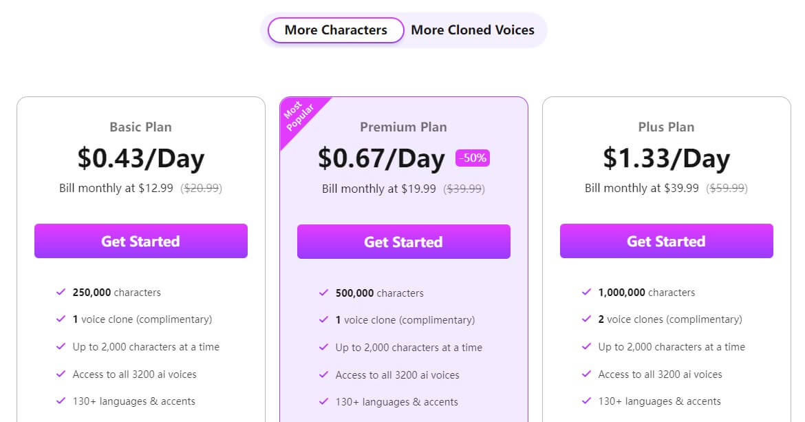 topmediai text to speech plan