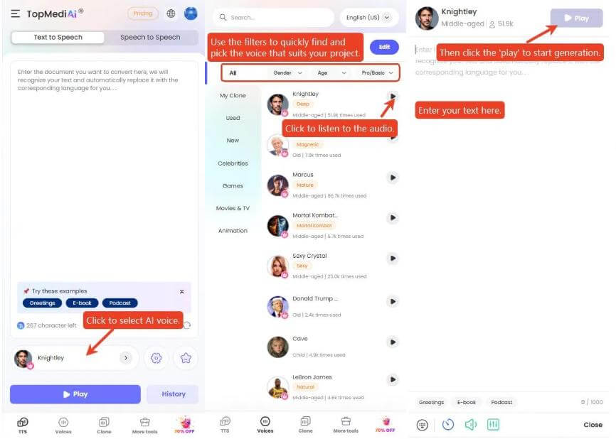 topmediai real people ai voice step mobile
