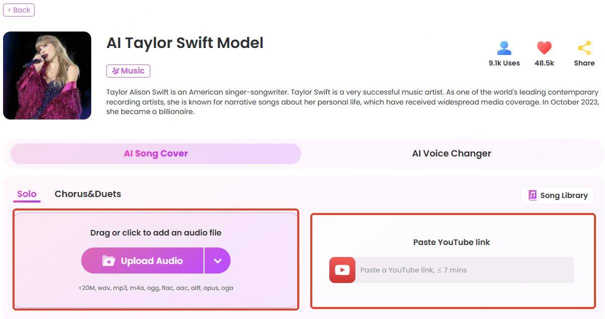 topmediai taylor swift upload ai song