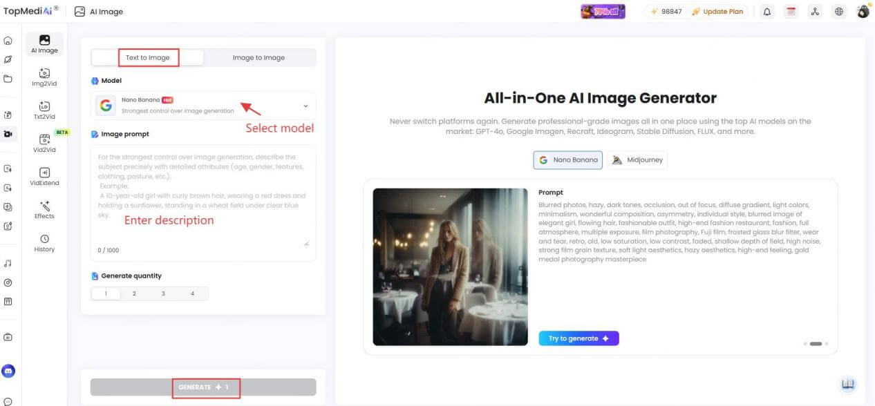 topmediai text to image step