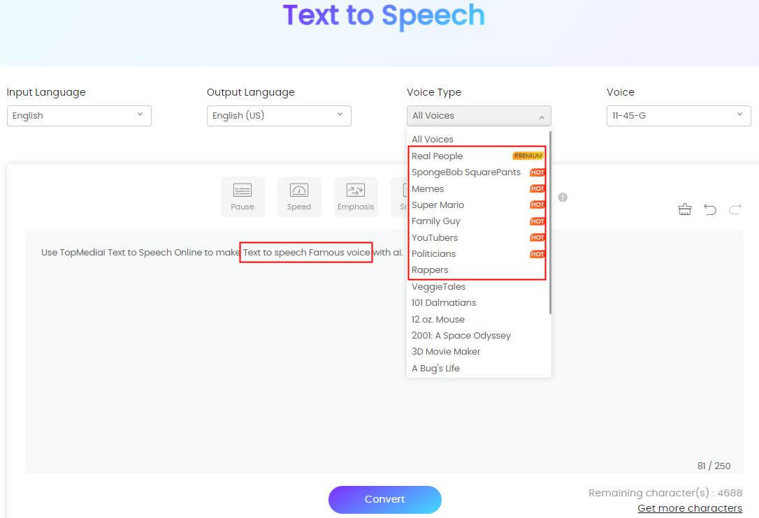 topmediai text to speech famous voice