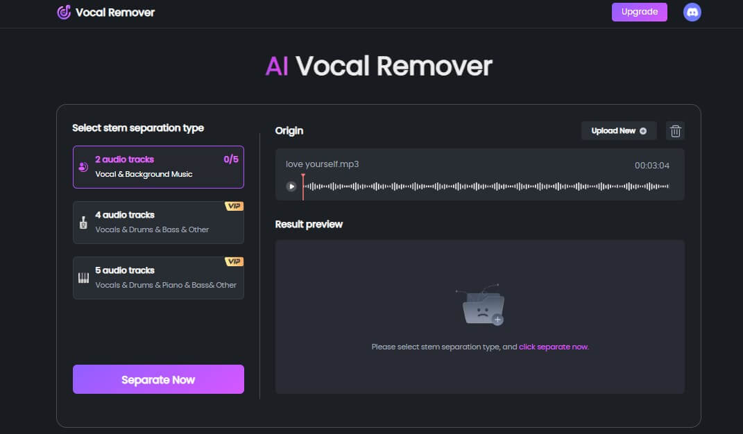 topmediai vocal remover step 2 seperate