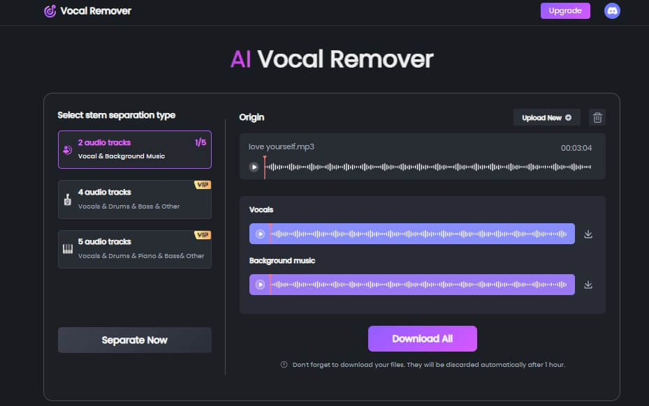 topmediai vocal remover step 2 seperate