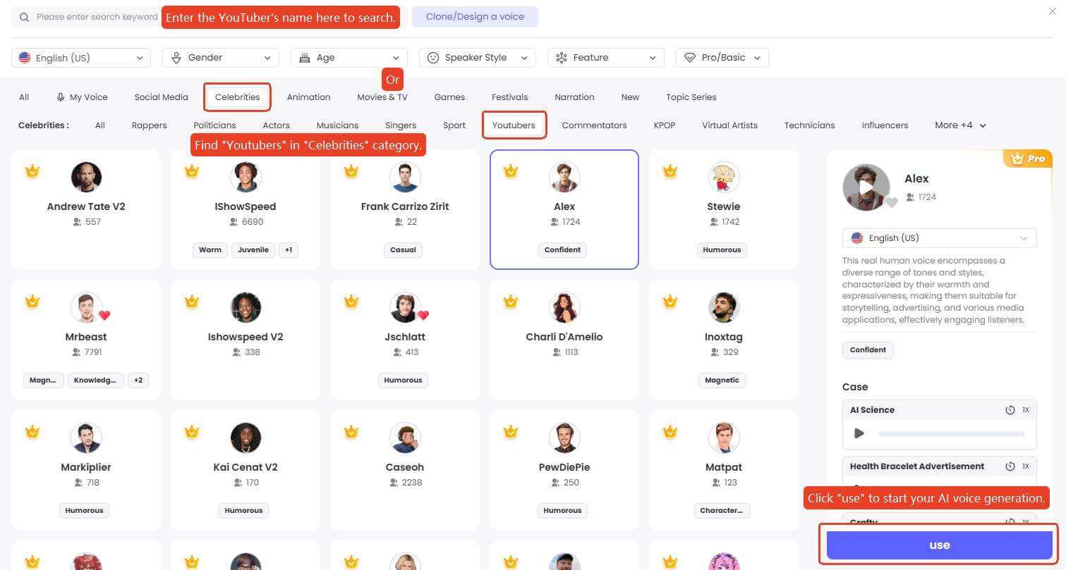 topmeidiai youtubers ai voice