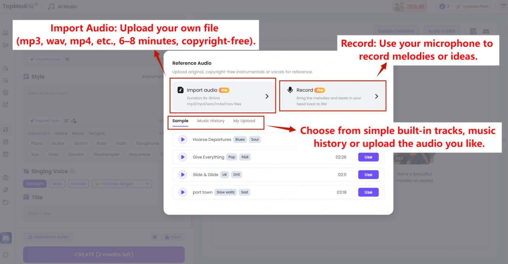 topmidiai reference audio selection