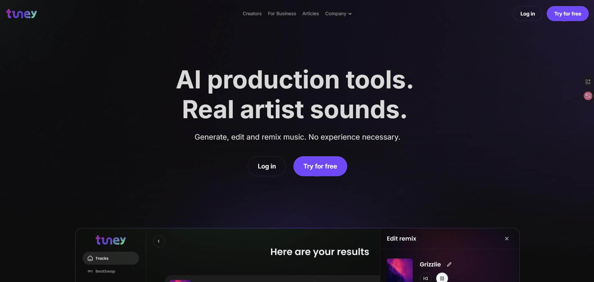 tuney ai remix interface