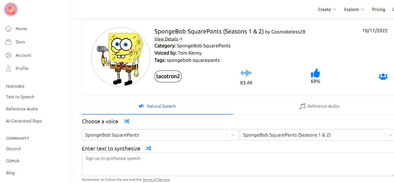 spongebob voice ai text to speech