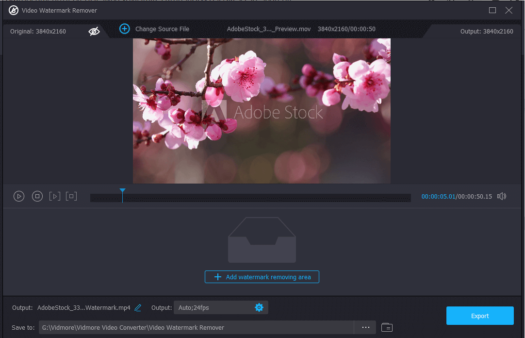 vidmore add watermark removing area