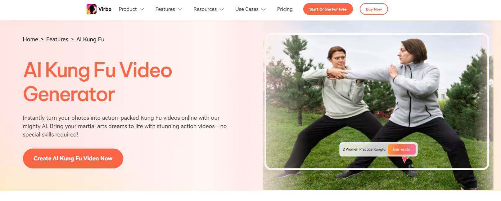 virbo ai kung fu video generator
