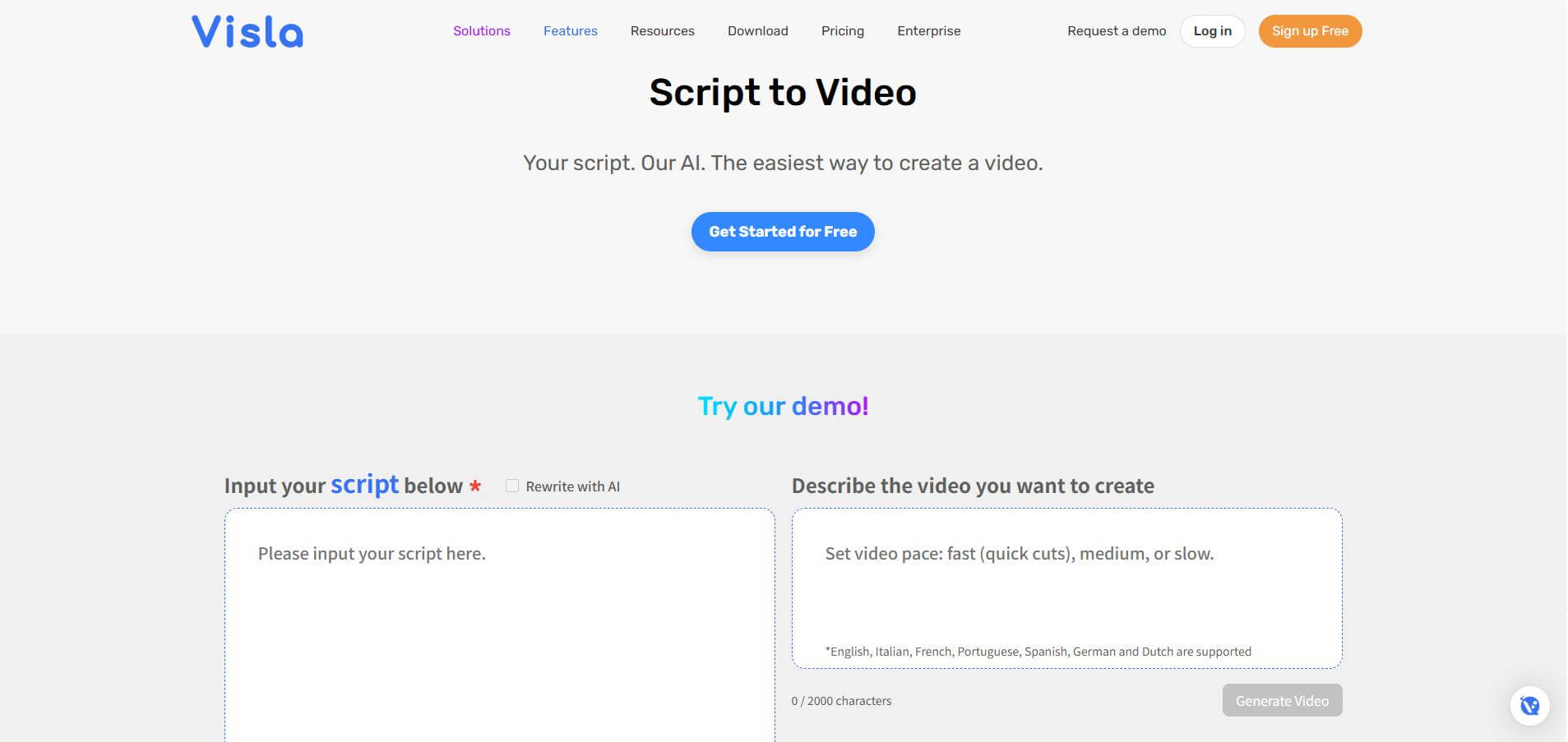 visla script to video ai