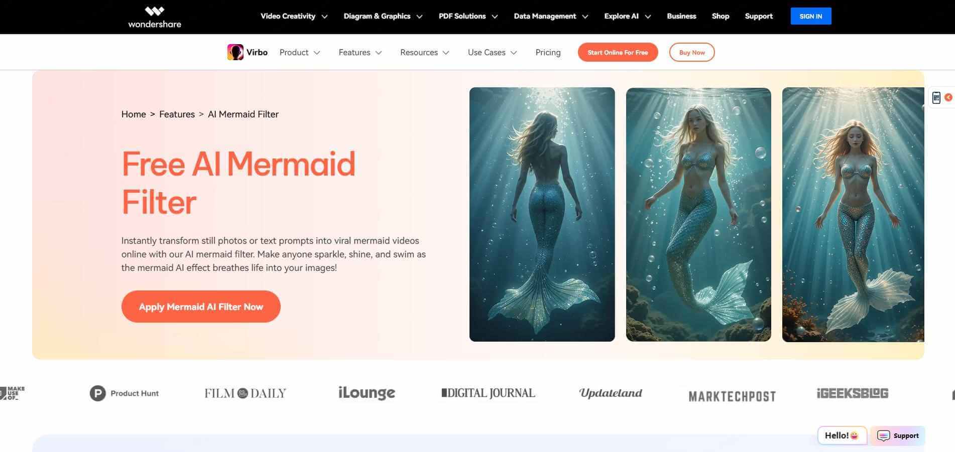 wondershare ai mermaid filter