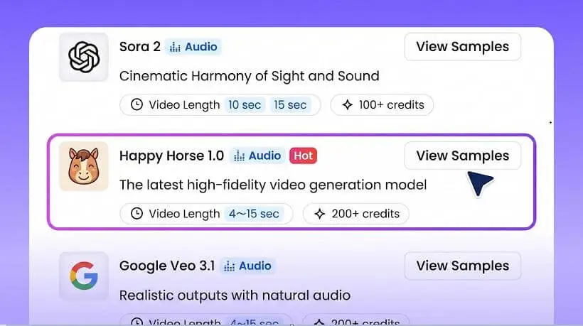 1. Select the Happy Horse 1.0 Model