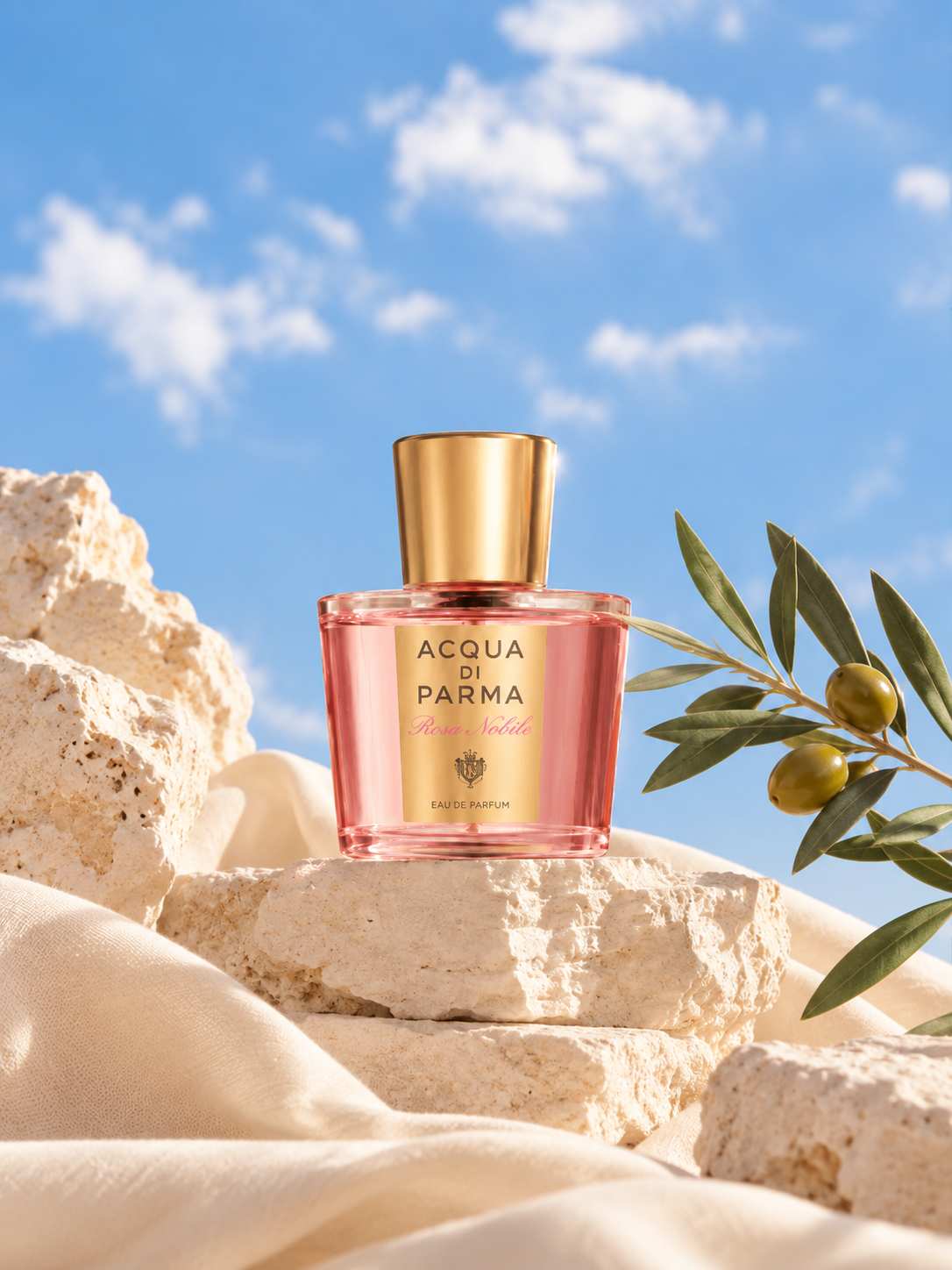 Perfume bottle with a new limestone background