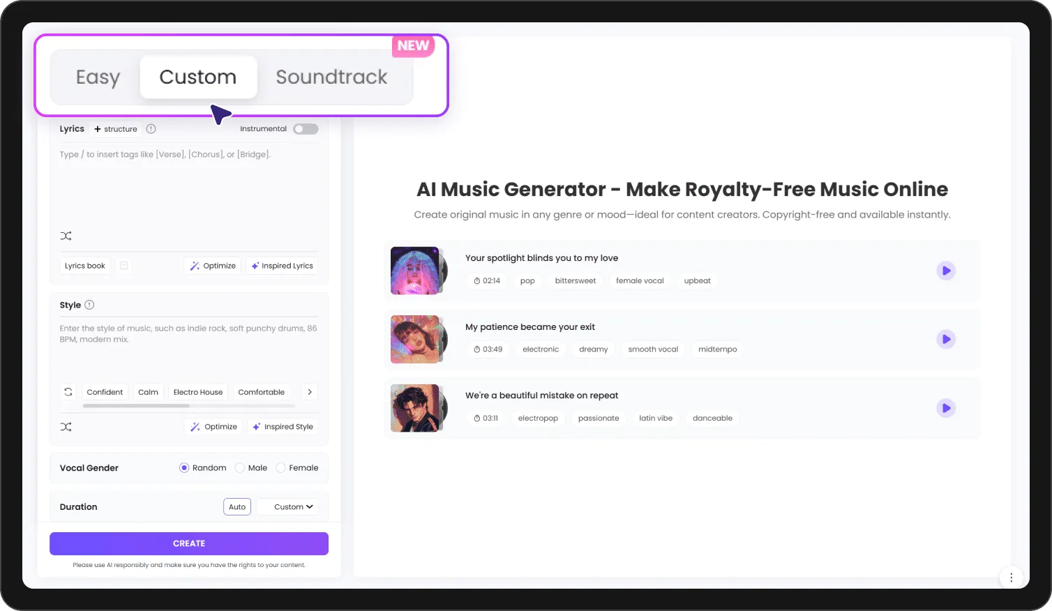Wählen Sie, wie Sie Ihren Song erstellen möchten