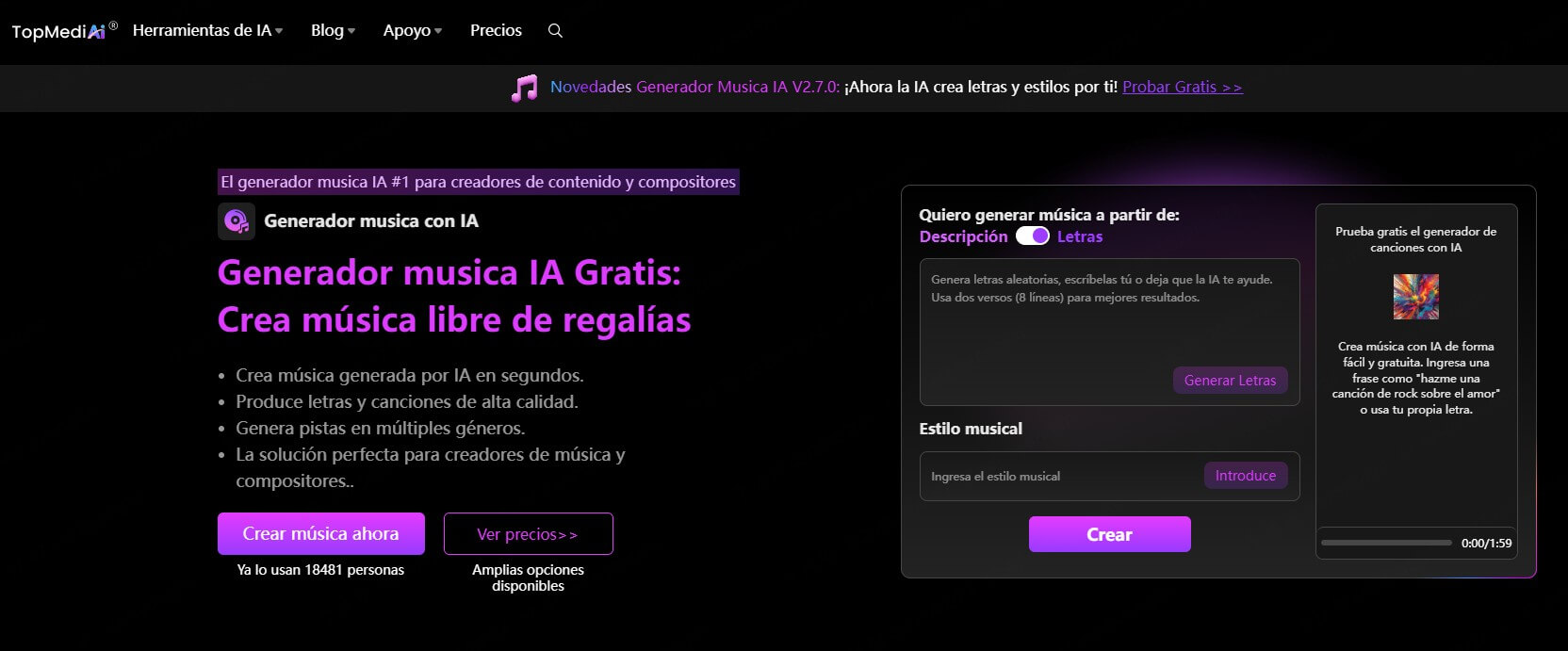 Generador de Música con IA Topmediai