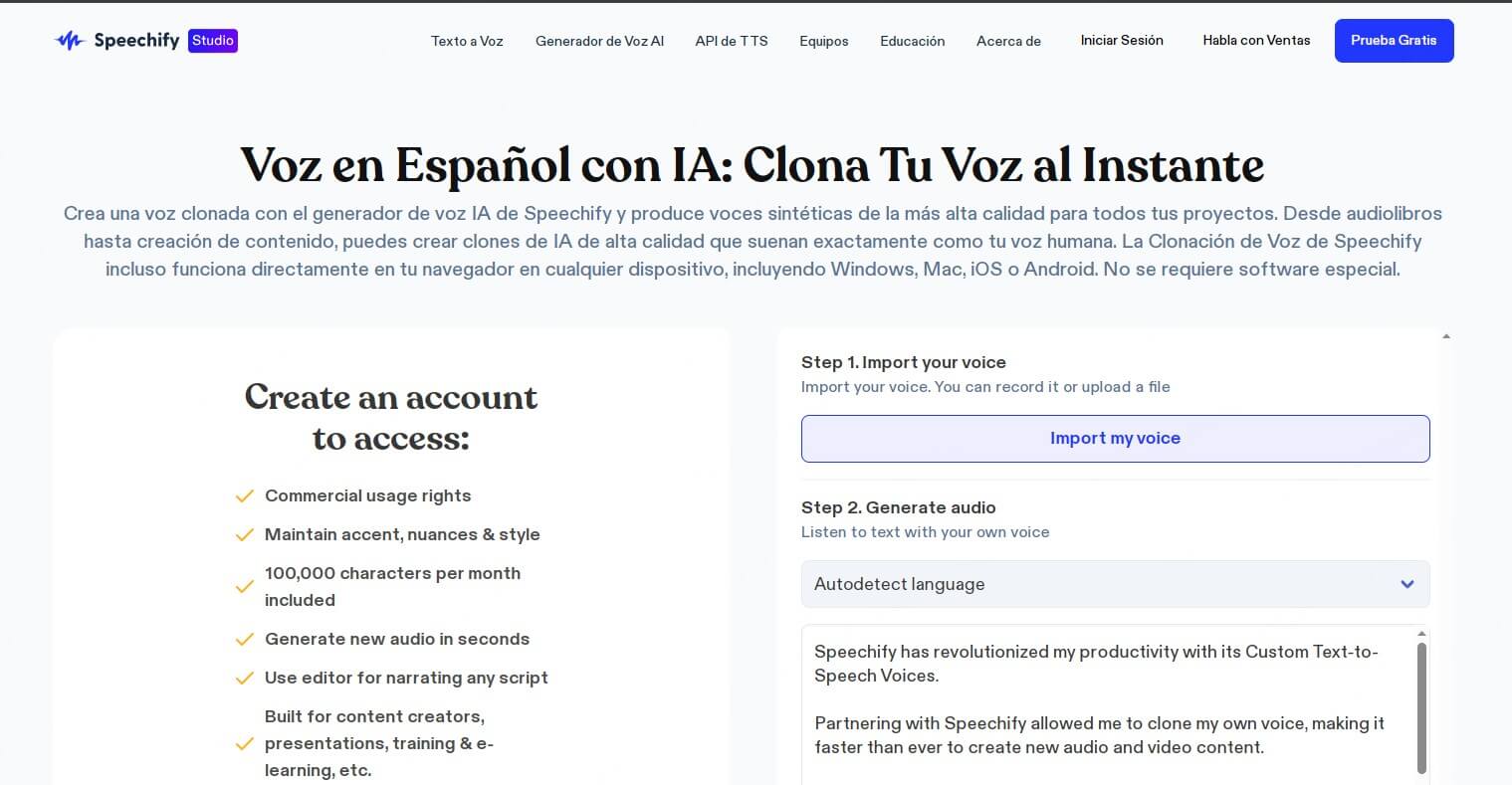 Speechify - clonador de voz online