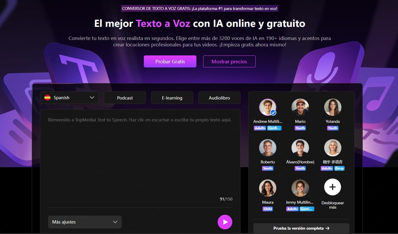 topmediai Generador de texto a voz de voz de personajes online