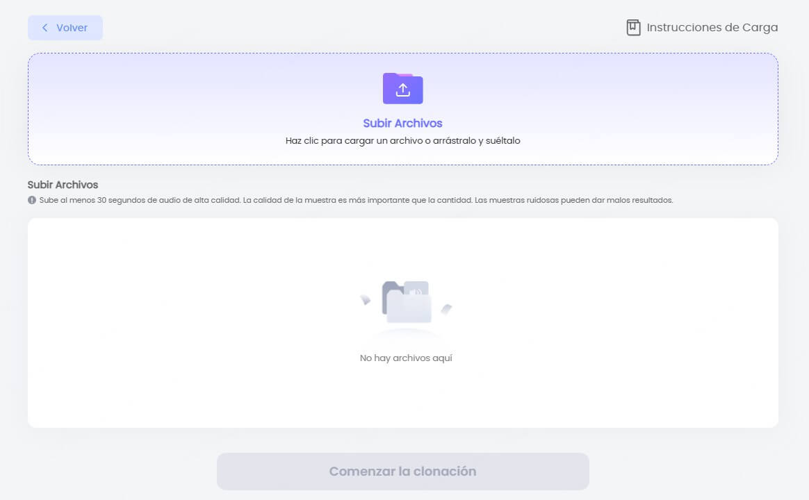 subir archivos  para clonar voz gratis en Topmediai