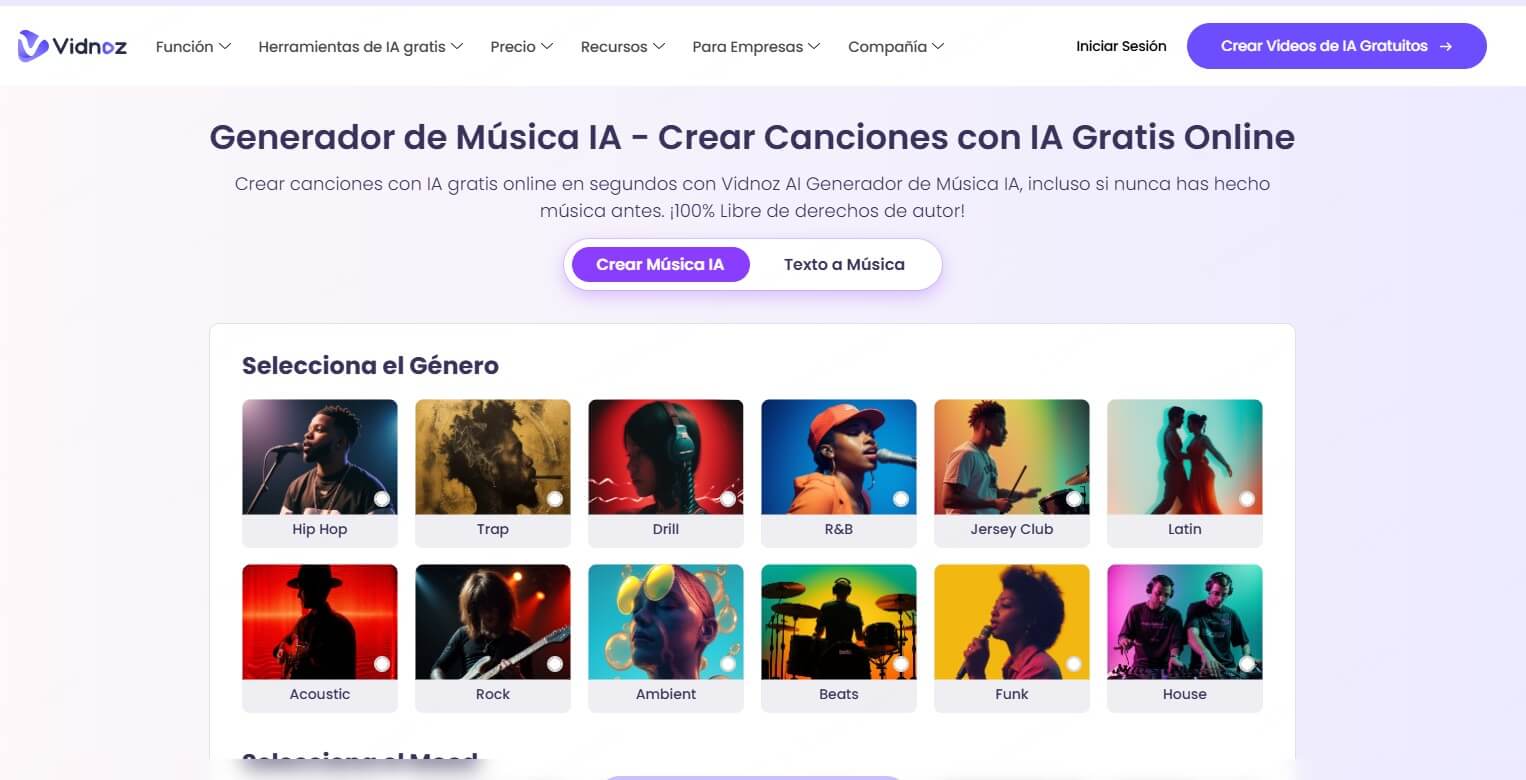 generador de música con IA Vidnoz